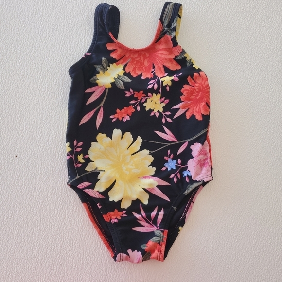 Old Navy One-piece Swimsuit Black Floral Toddler Girls Size 2T - Picture 2 of 6